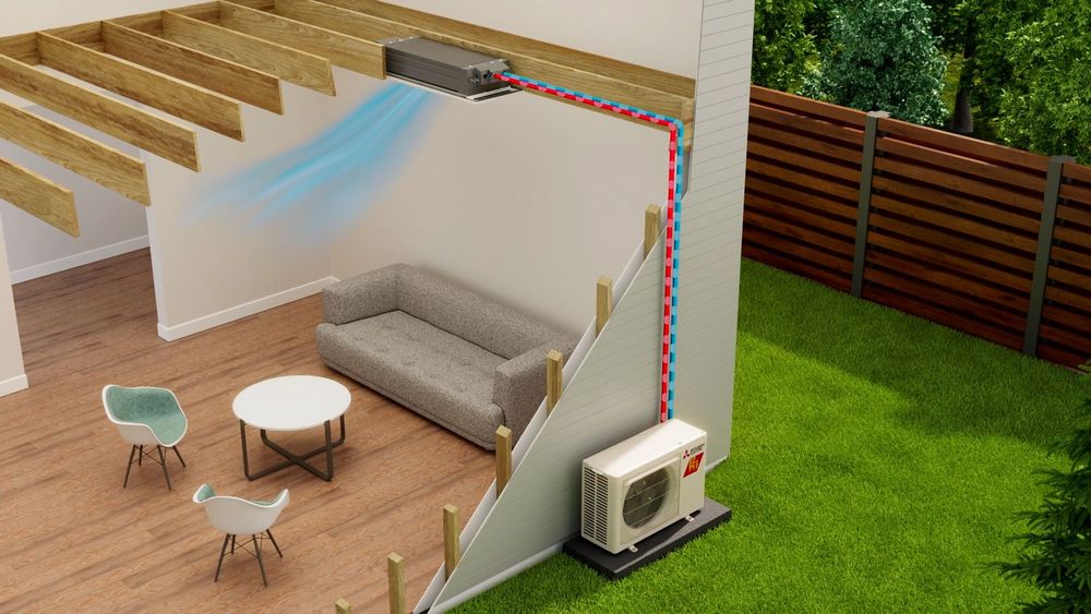Graphic rendering of full residential heat pump system