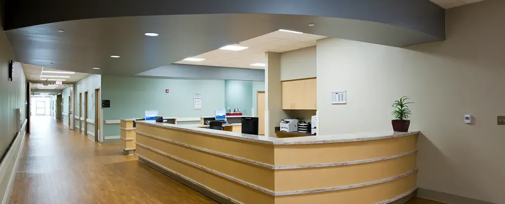 Choctaw General Hospital indoors contemporary room seat luxury chair minimalist table window inside family sofa ceiling architecture comfort