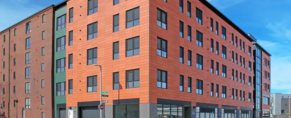 The Distillery North Apartments architecture window building apartment family house facade home glass items outdoors construction contemporary downtown city urban business expression modern street